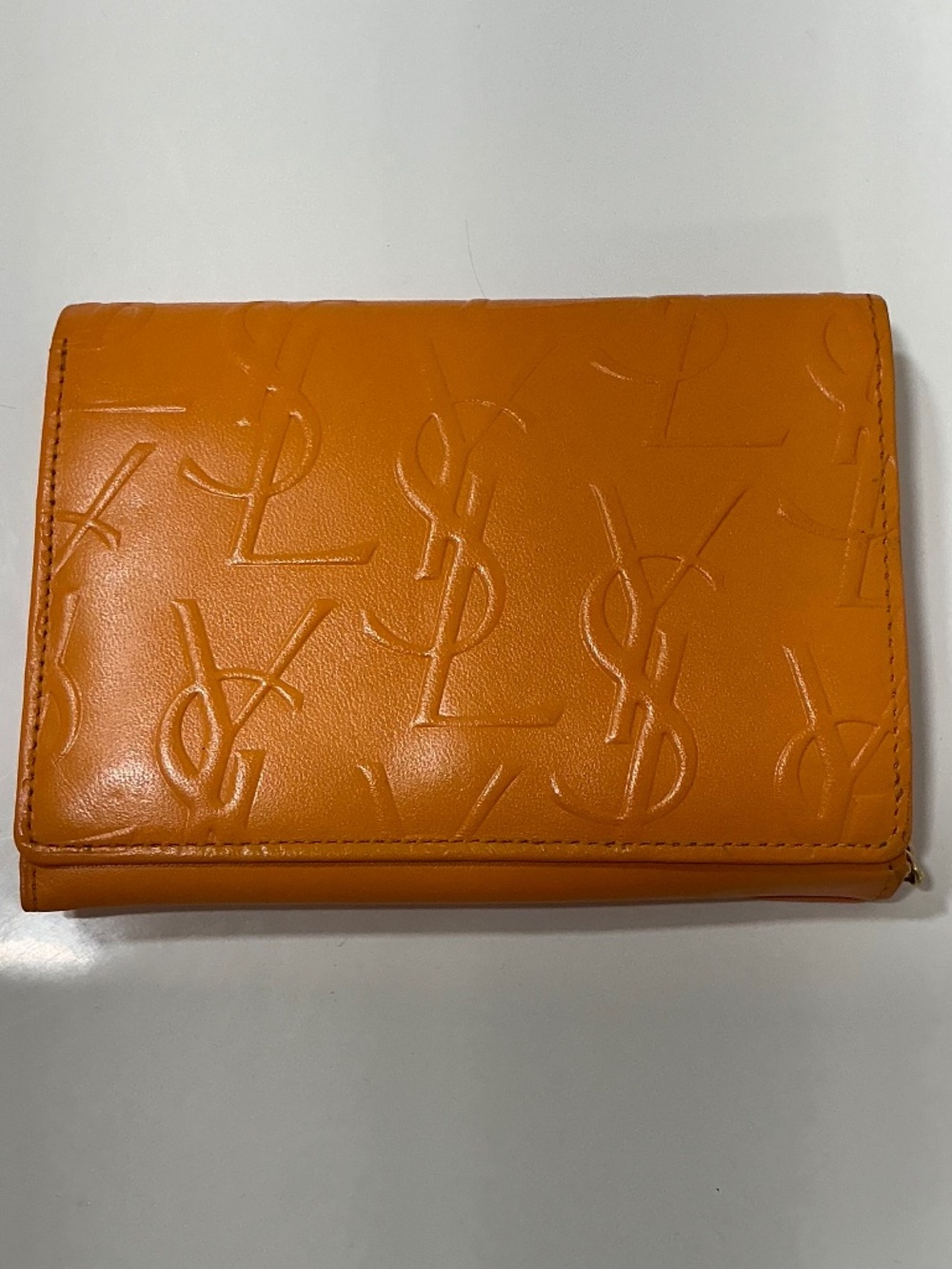 YSL compact gold leather bifold wallet